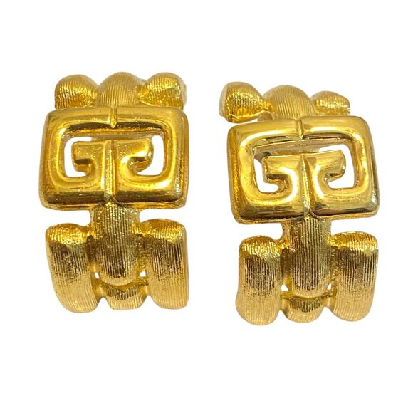 Vintage 1980s Givenchy Double Logo Clip On Statement Earrings Runway Couture - Picture 1 of 3